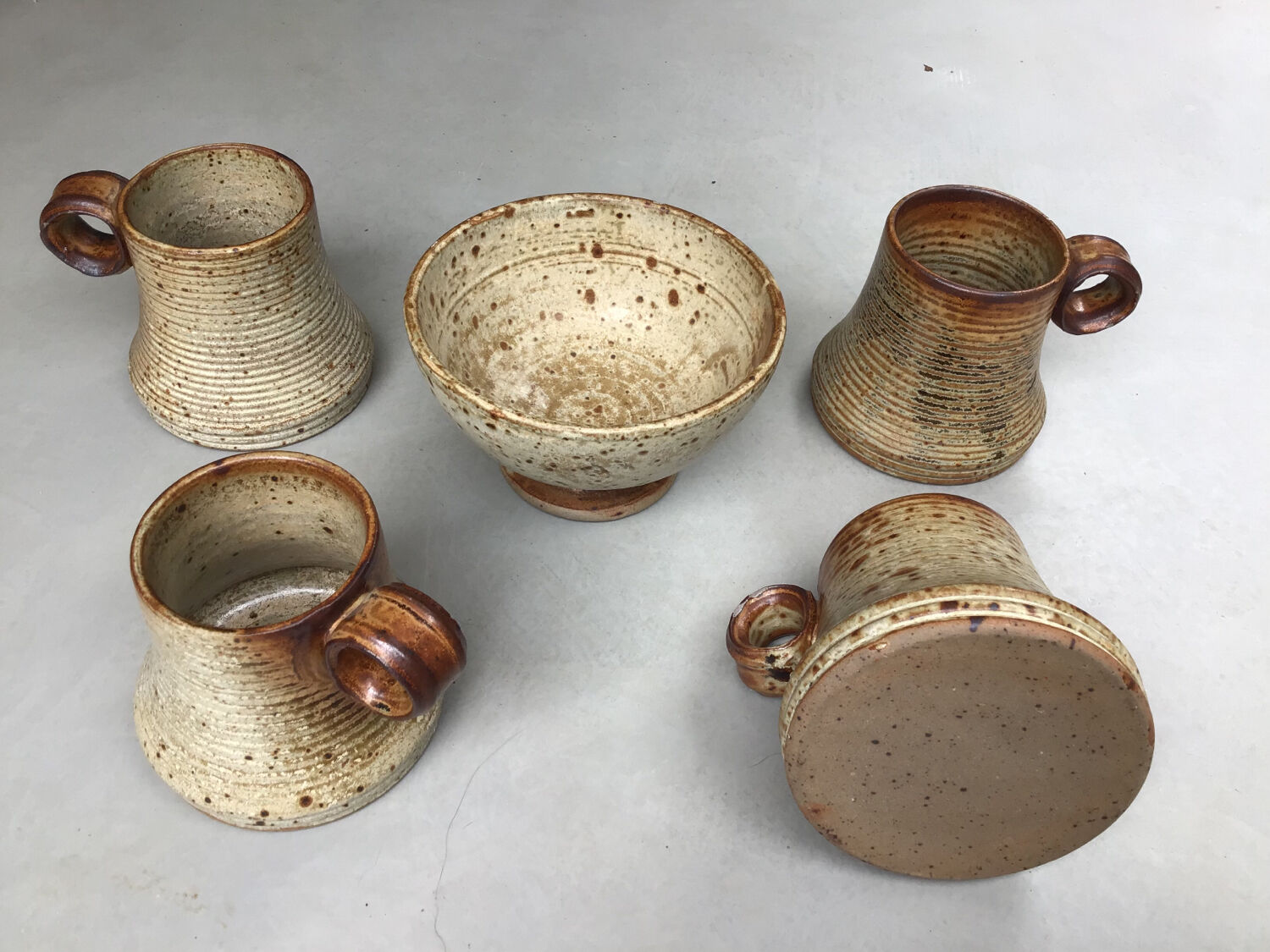 Pyrite stoneware cups and bowl from La Borne