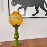 Lampe de table italienne en bois et verre jaune et vert jaune et vert du milieu du siècle