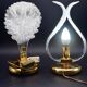 Set of 2 Murano glass "swan shape" table lamps with transparent leaves