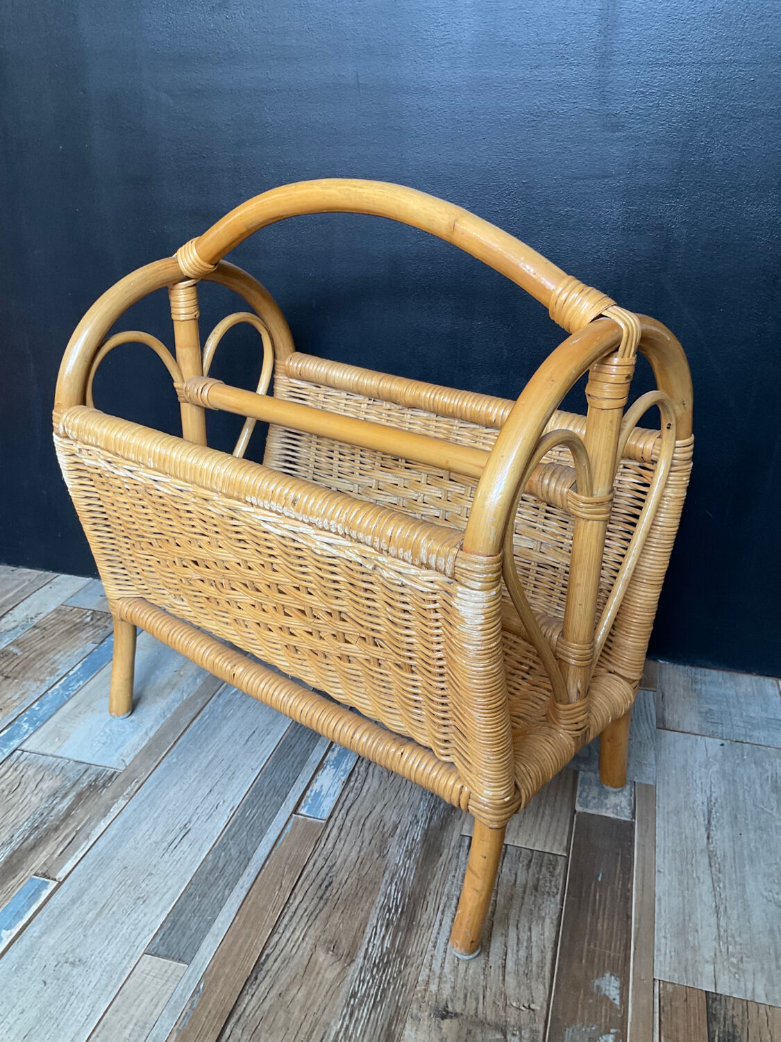 Vintage rattan magazine holder