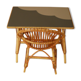 Ensemble bureau et chaise en rotin
