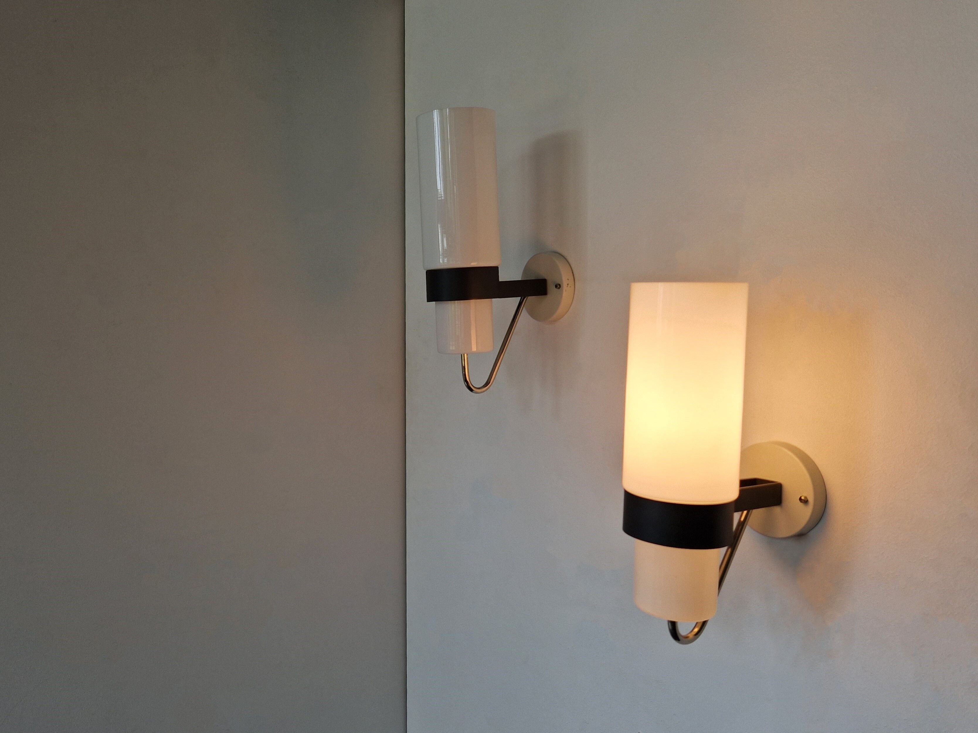 Set of 2 metal and glass wall lamps for Philips, 1960's/1970's