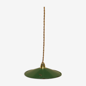 Suspension in green and white enamelled sheet metal gold threads and socket Indus Ferme