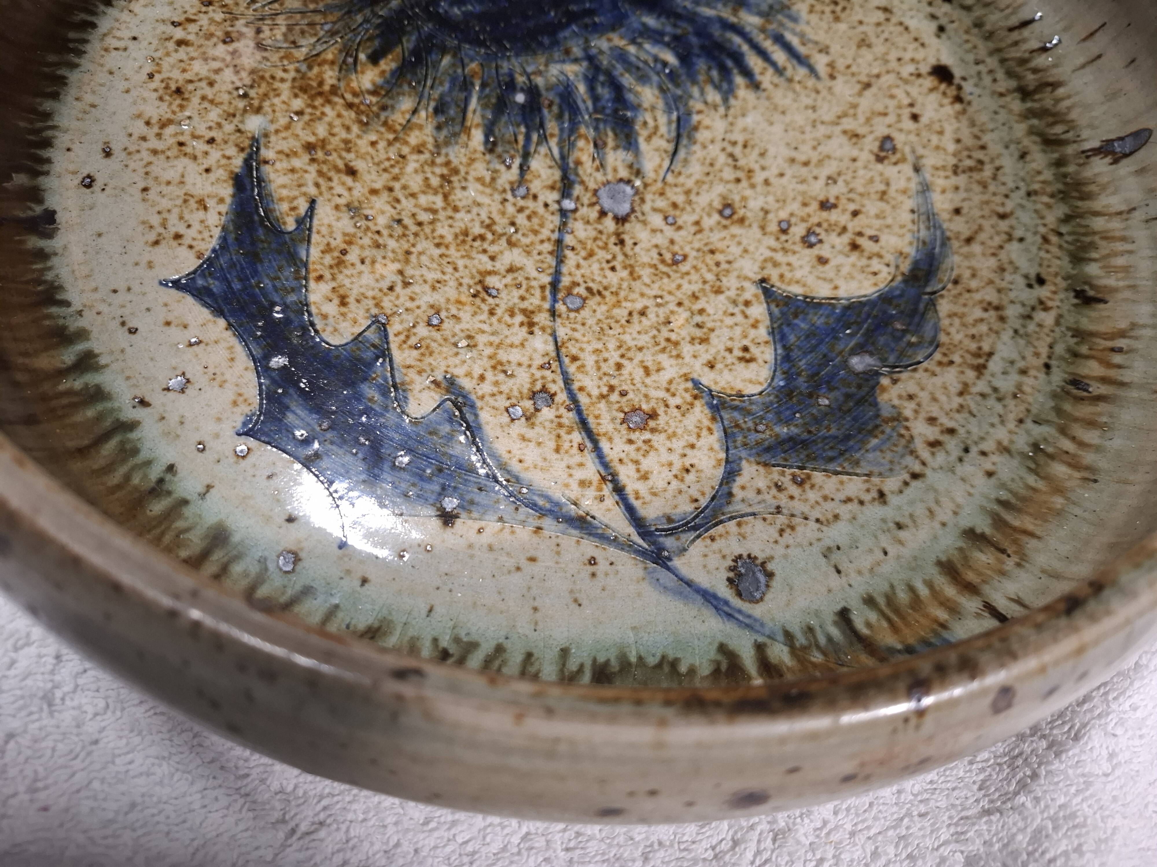 Pyrite stoneware ceramic with thistle decoration signed by Suzanne Dauliach, 1970s.