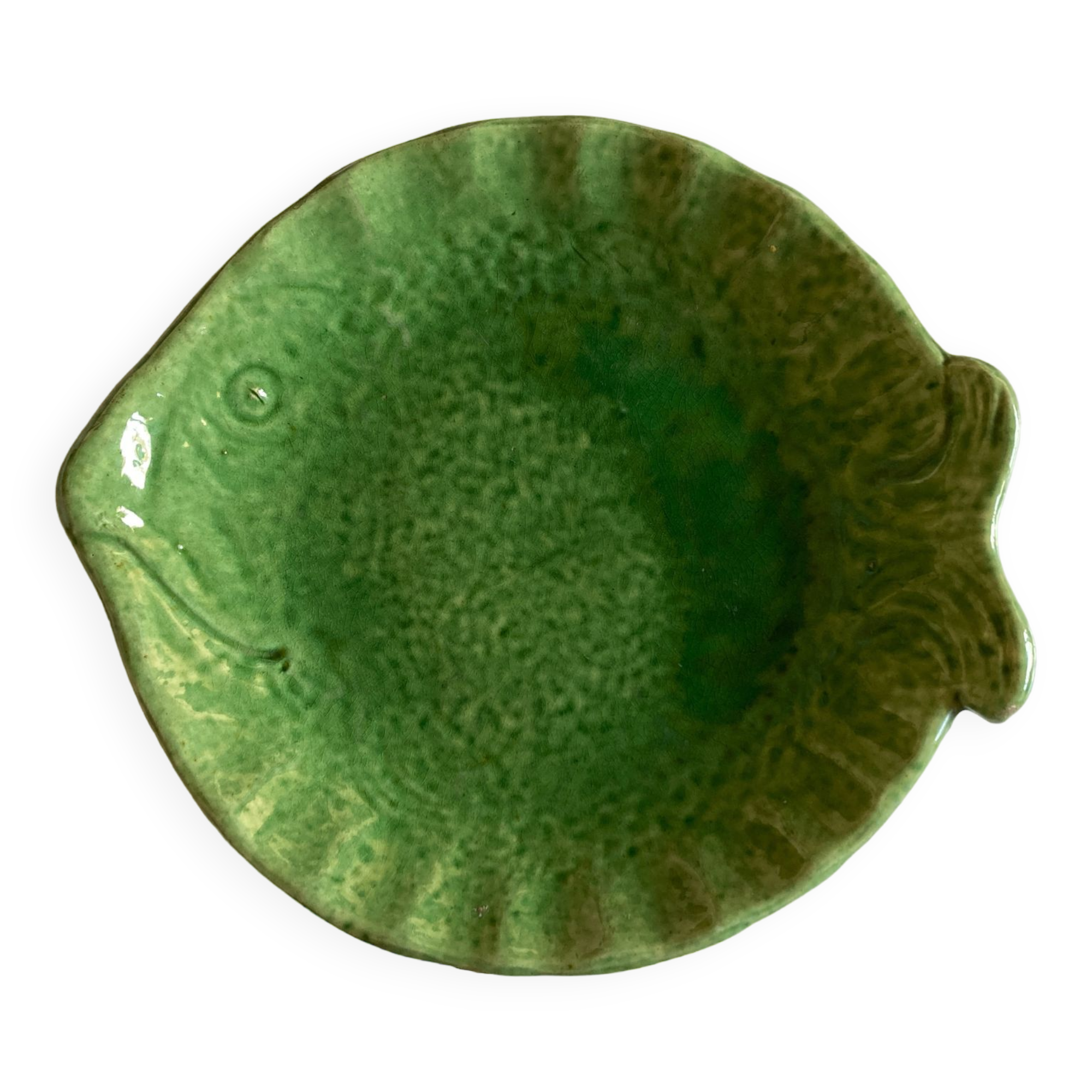 Fish plate in green glazed earthenware Aegitna 1960 Vallauris