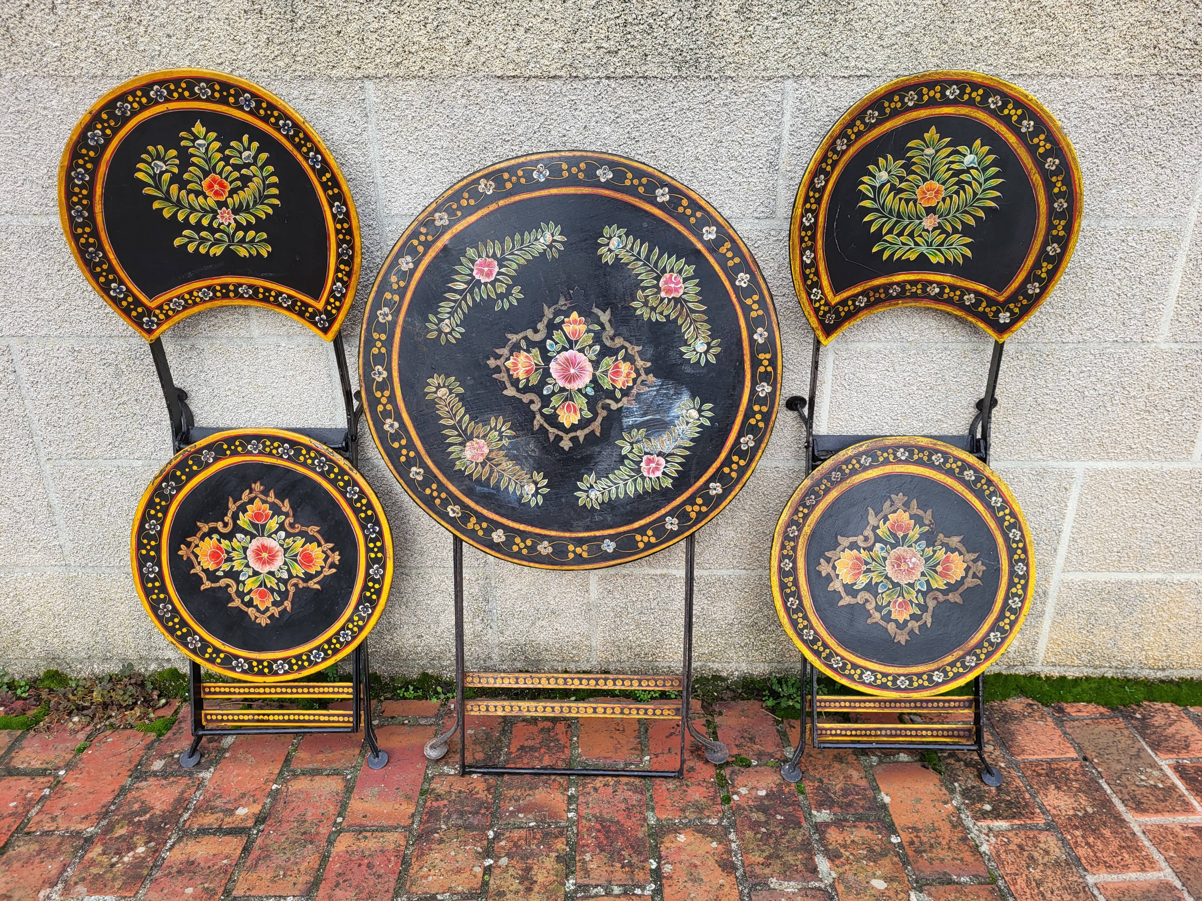 Set folding table and chairs metal Napoleon III style