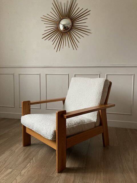 80s pine and boucle armchair