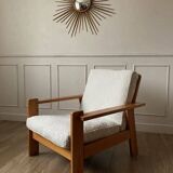 80s pine and boucle armchair