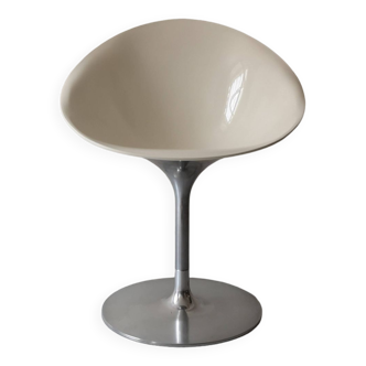 Ero metal swivel armchair and white shell, design p. starck for kartell