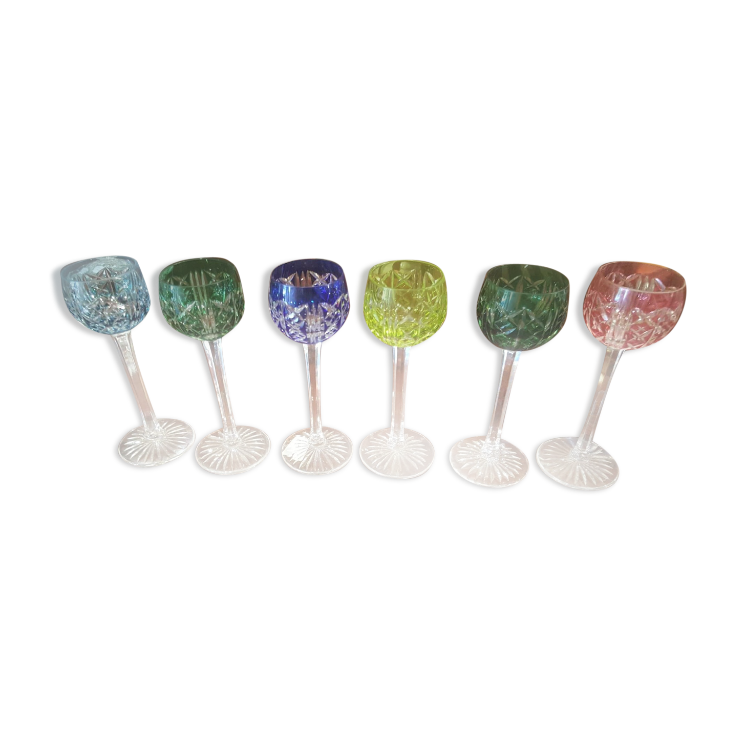 Six glasses with liqueur, crystal Saint Louis, model Riesling