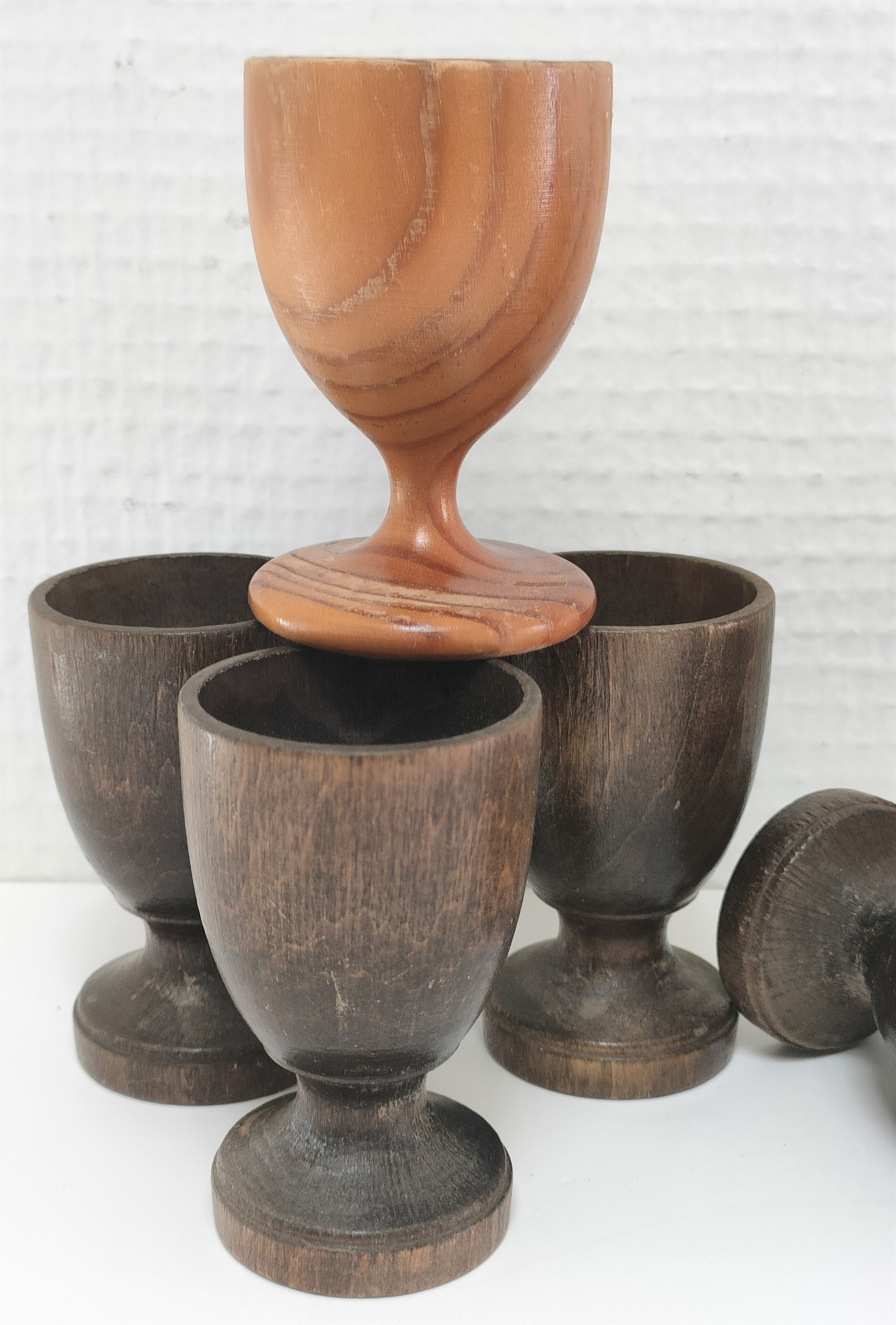 Set of twelve turned wood shells and vintage aluminum