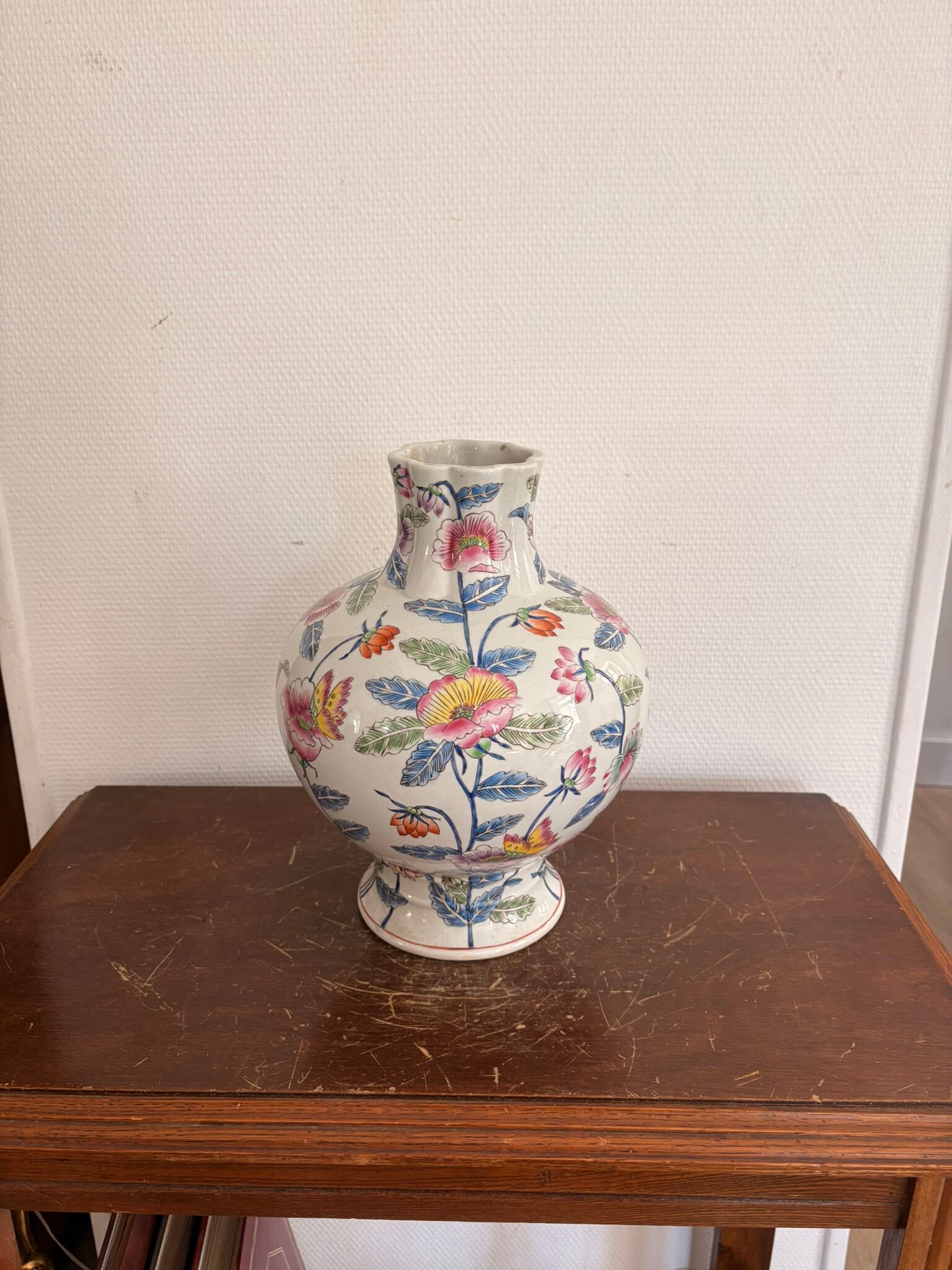 Antique Famille Rose Vase Chinese Porcelain China Peony Flowers Republic