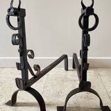 Pair of vintage steel brutalist andirons