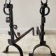 Pair of vintage steel brutalist andirons