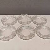 6 desert plates/ice cream plates in crystal glass from the 1960s.