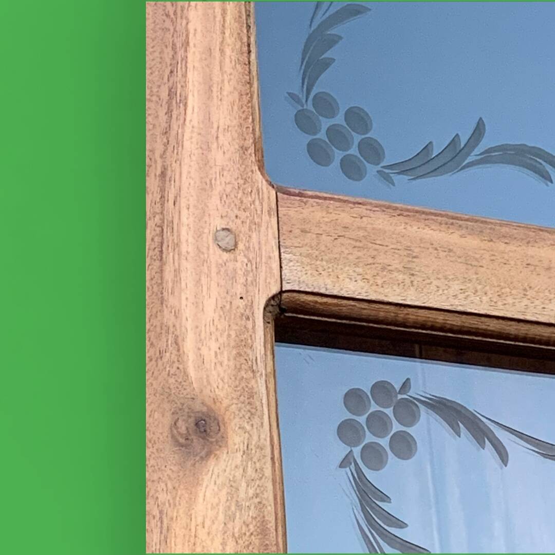 Parisian wardrobe in raw wood with engraved glass from 1920.