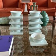 Set of 9 ceramic light blue ceramic bowls, I + I Italy, 1970s