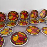 Service assiettes en céramique italienne signé Desimone Italy decor poisson années 60 vintage
