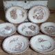 Sept assiettes à dessert terre de fer aux oiseaux f.f.Pexonne fin XIX ème