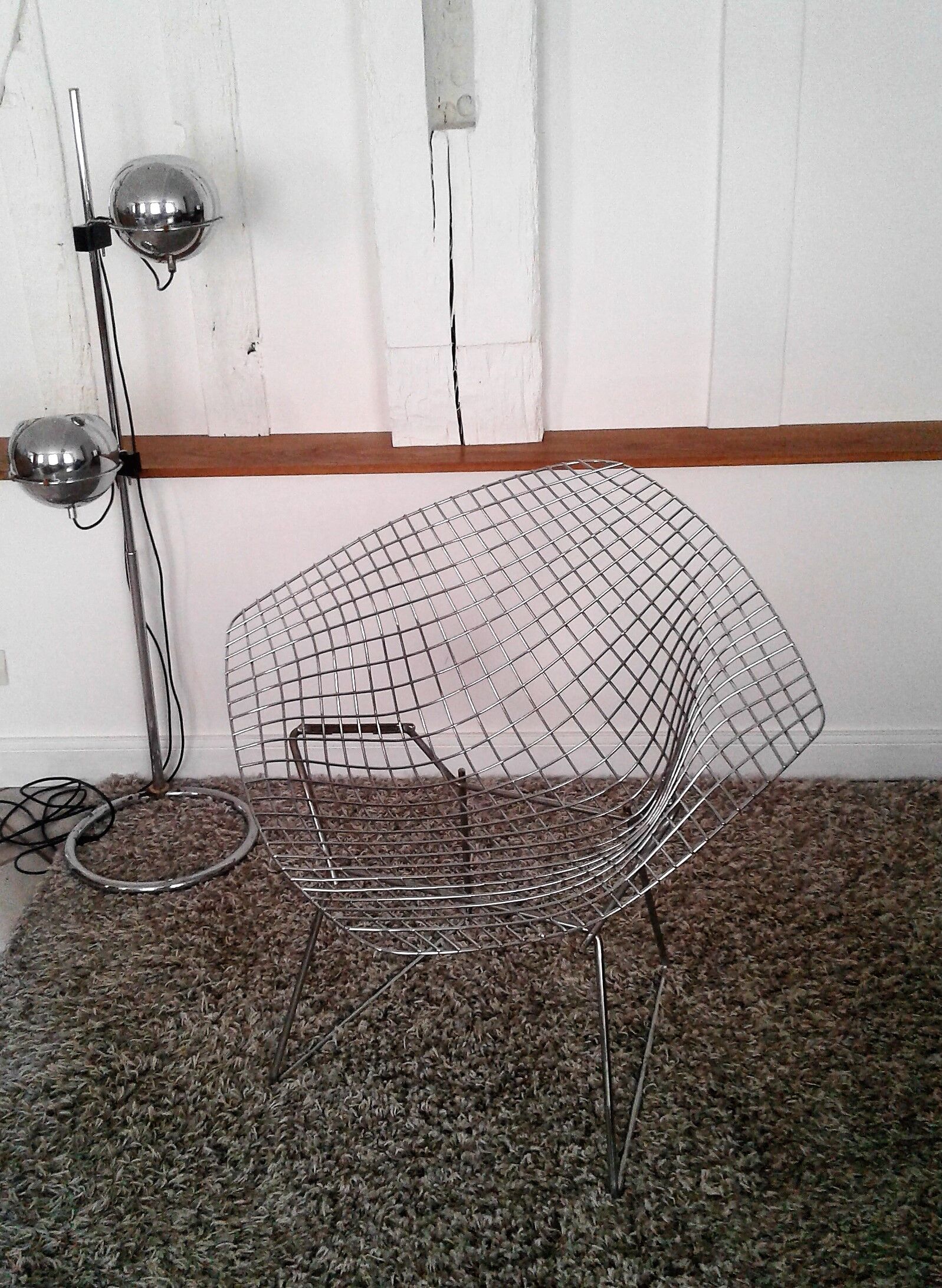 Diamond design chromed metal Chair Harry Bertoia Knoll early 1970s edition