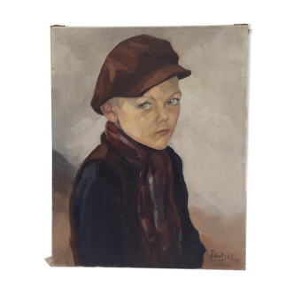 Portrait of a young boy on canvas