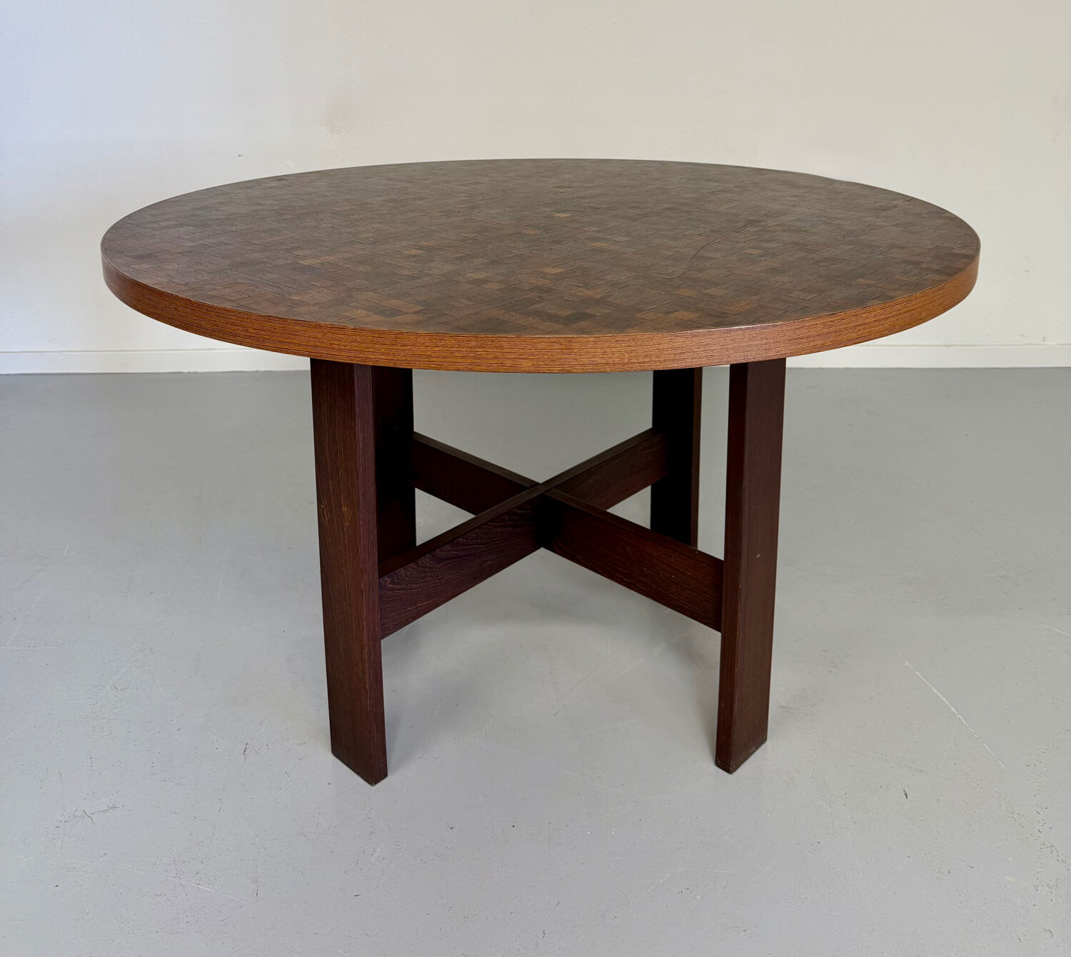 Vintage marquetry wooden table designed by Dieter Waeckerlin for Idealheim an70.