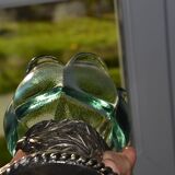 Antique glass and silver-plated metal bowl/candle holder