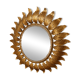 Golden metal sun mirror with leaf decoration