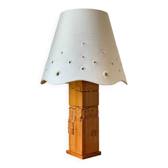 Lampe en pin sculpté années 80
