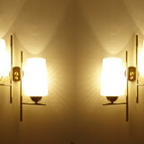 Pair vintage wall lamps 60 glass brass