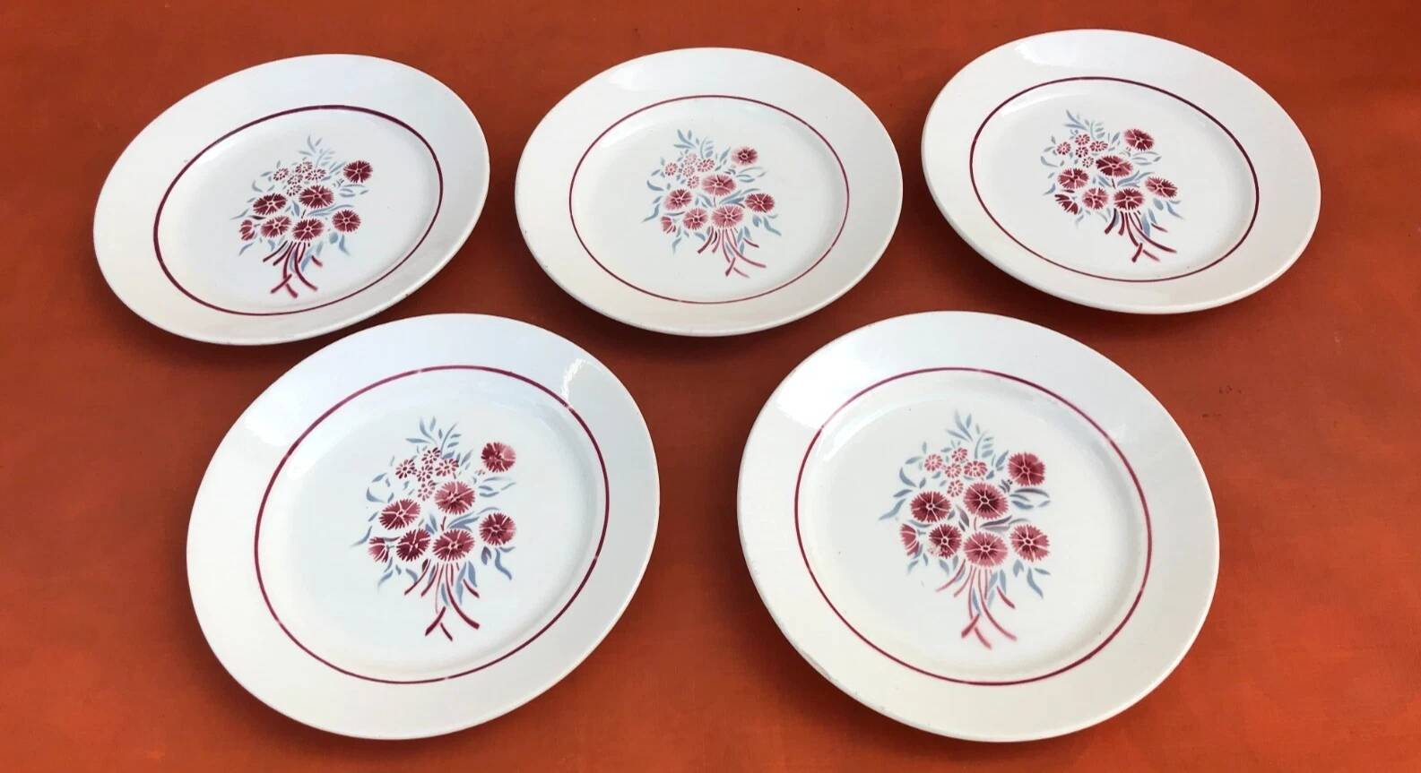 1900s 5 flat plates Badonviller Fenal decor Francine