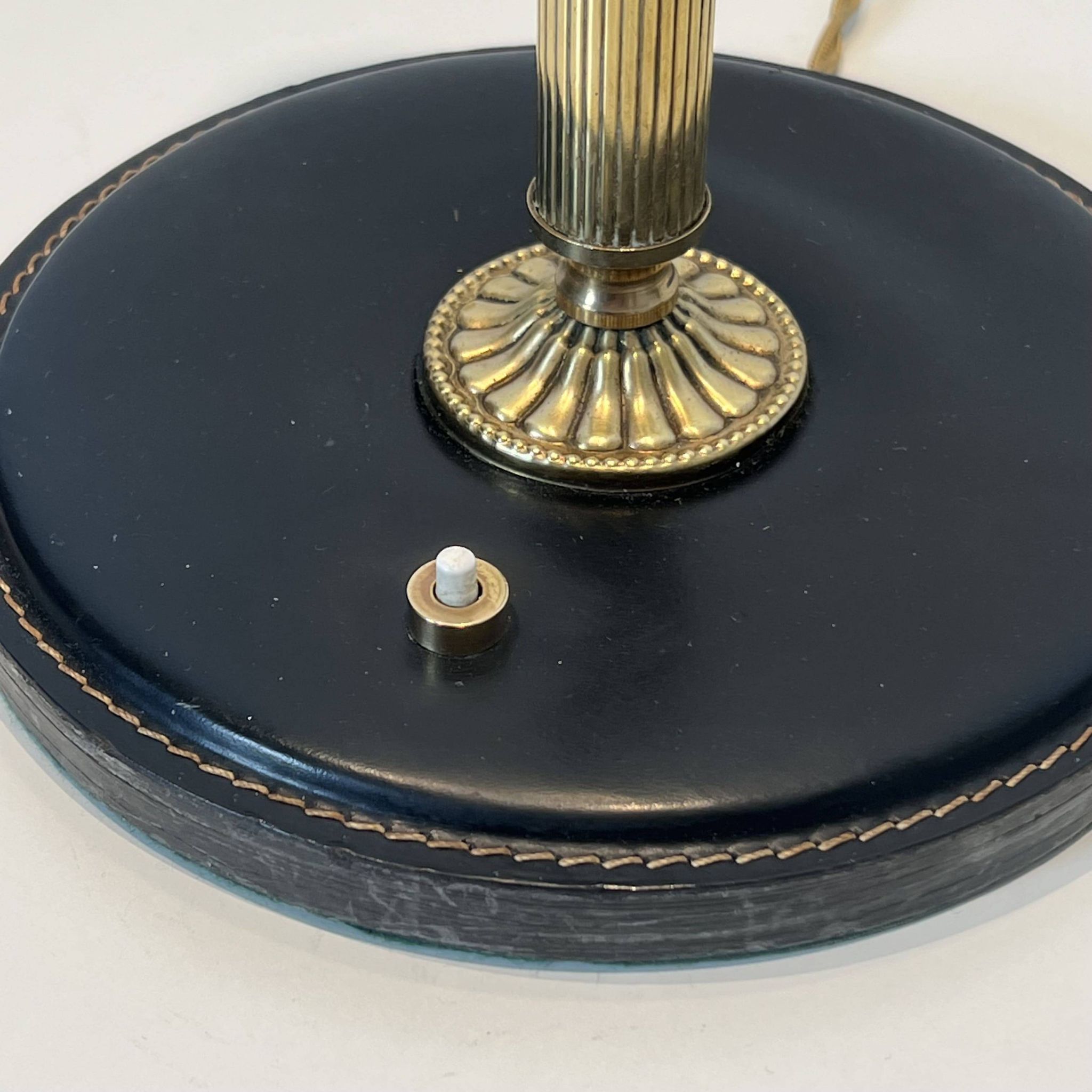 Black Quilted Leather Table Lamp and Golden Brass. French Craftsmanship.