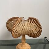 Table lamp in wood and Scandinavian rattan wire