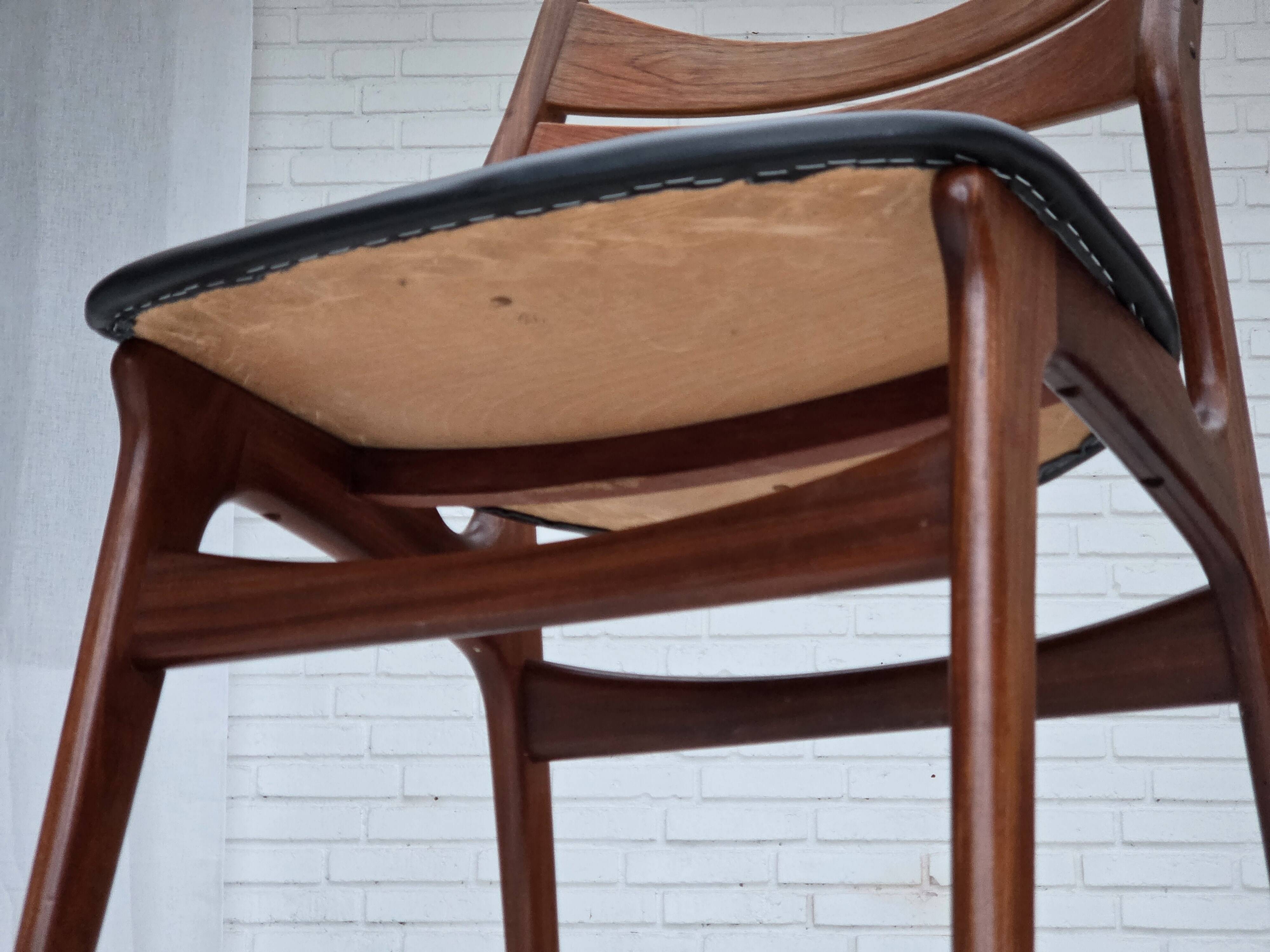 1960s, set of 4 reupholstered Danish dining chairs, design by Erik Buck.