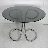 Table style Gastone Rinaldi, Italy, circa 1970. Chromed steel and smoked glass slab.
