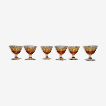 6 old golden crystal standing liquor glasses