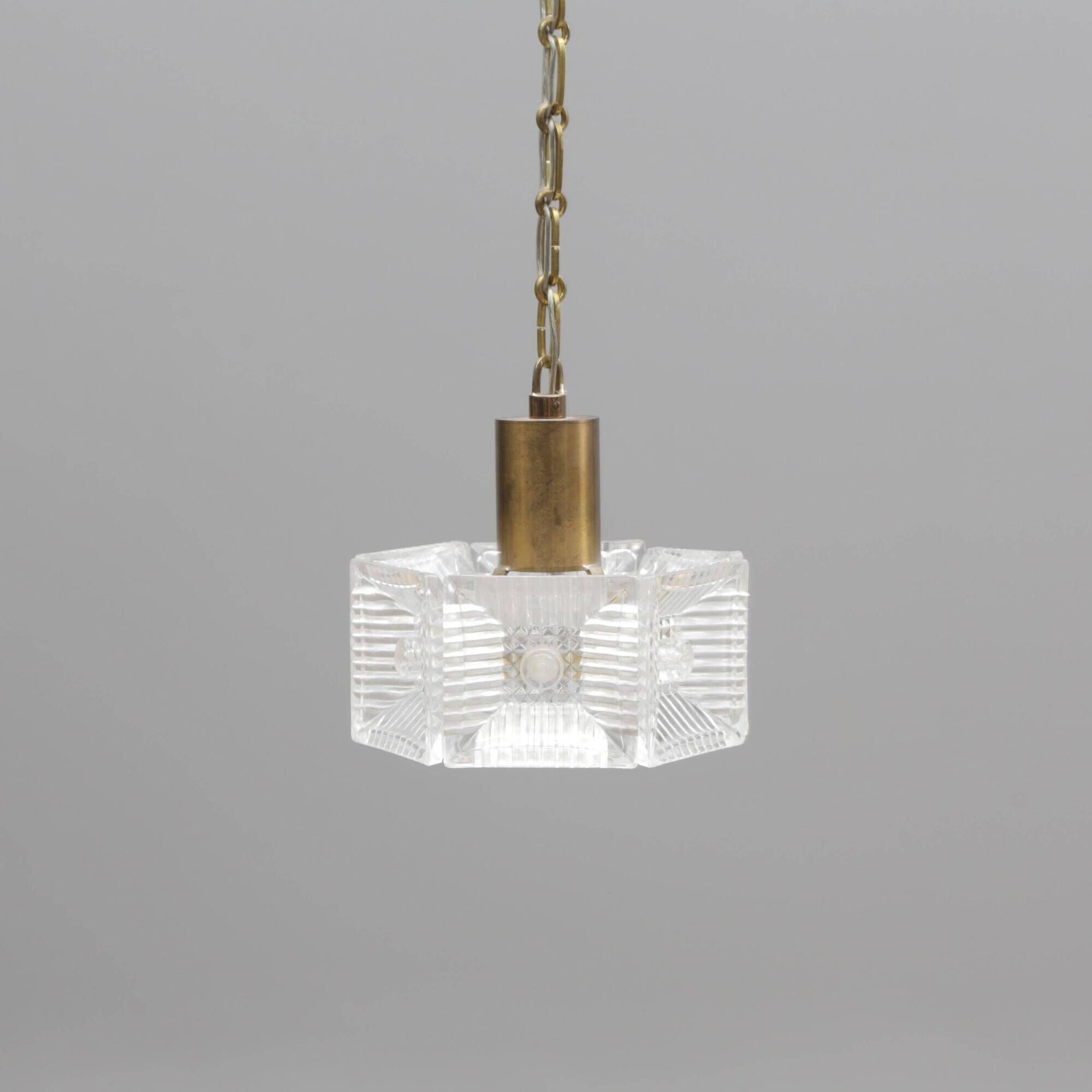 Ceiling light by Carl Fagerlund for Orrefors, brass and moulded glass, Sweden 1960.