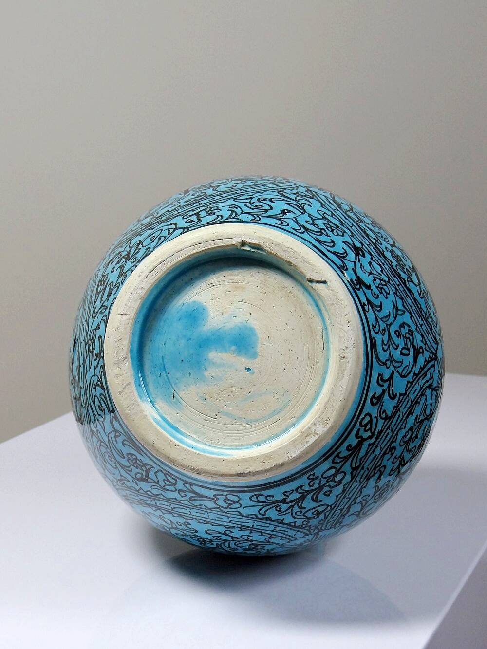 Covered vase or Persian jar, glazed Iznik pottery, vintage turquoise painted.