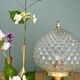 Vintage globe table lamp in moulded glass with diamond points.