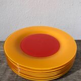 10 yellow and orange glass dinner plates