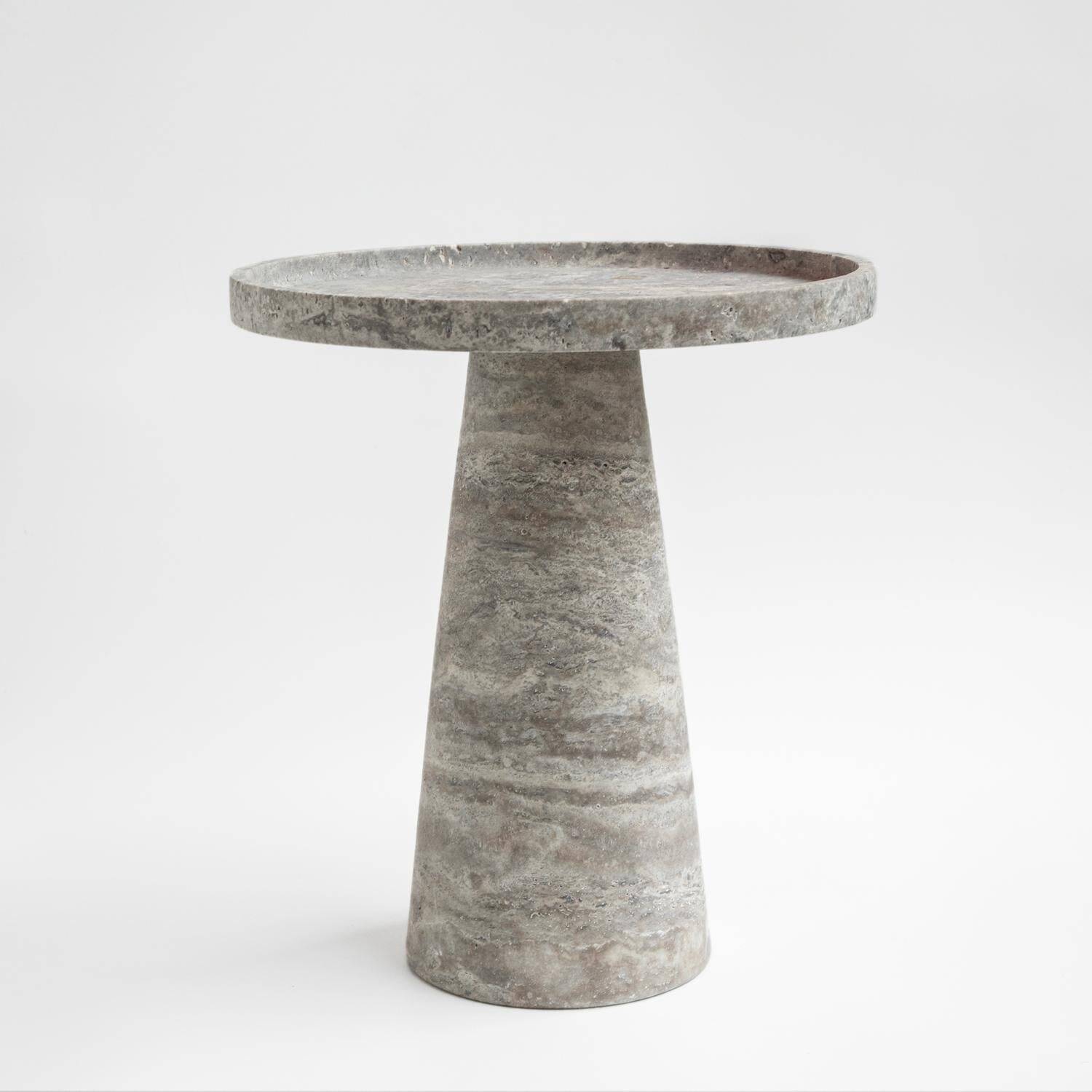 Silver travertine cone side table