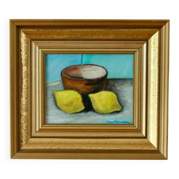 Nature morte européenne originale à l'huile sur panneau de Hans Haussdal