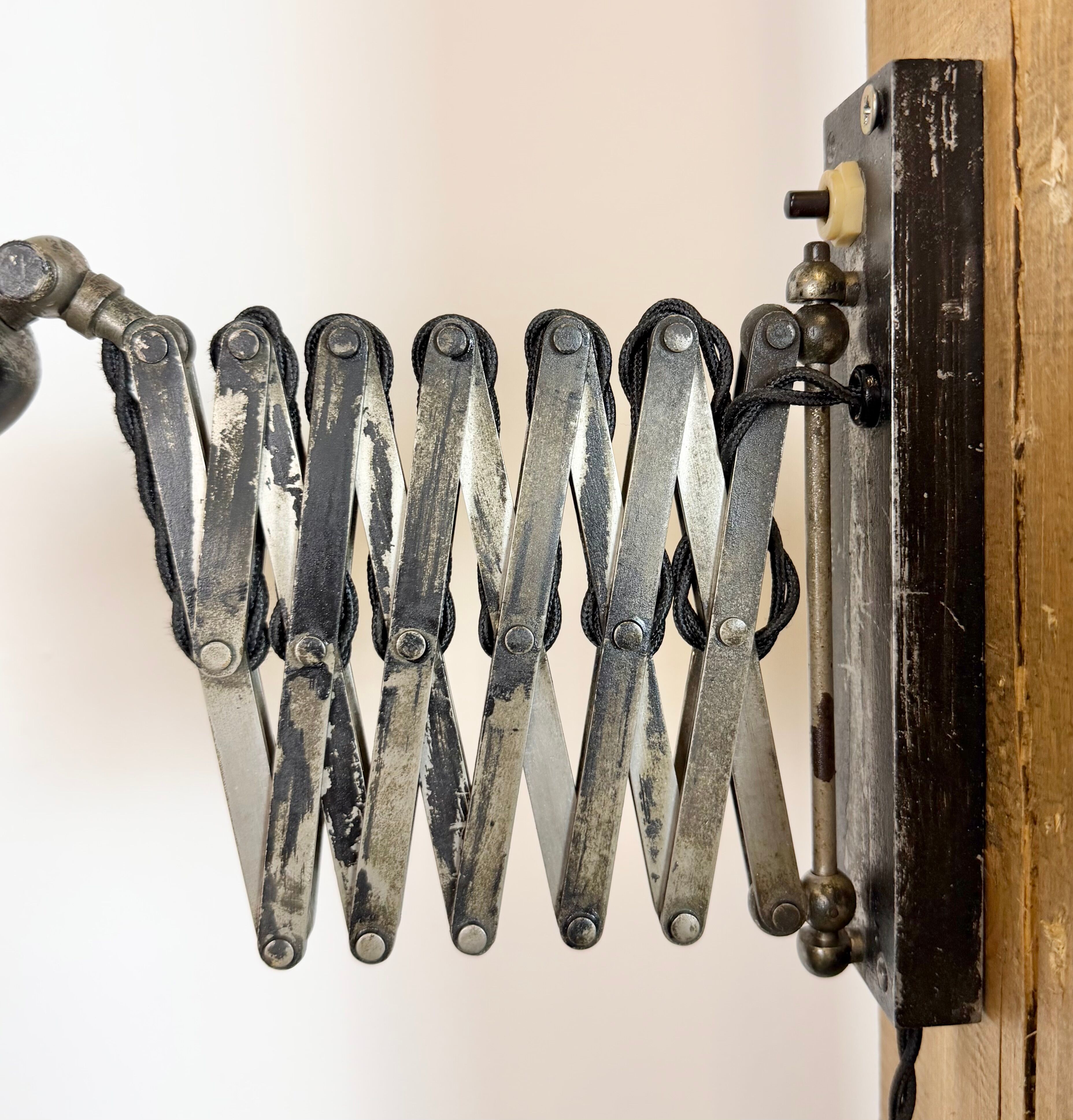 Industrial Black Scissor Wall Lamp, 1950s