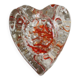 Empty pocket/Ashtray, l in blown art glass/Heart shape with inclusions of orange filaments. In Murano style