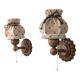 Pair of carved pine wall lights with jute shades, Swedish design, 1970s