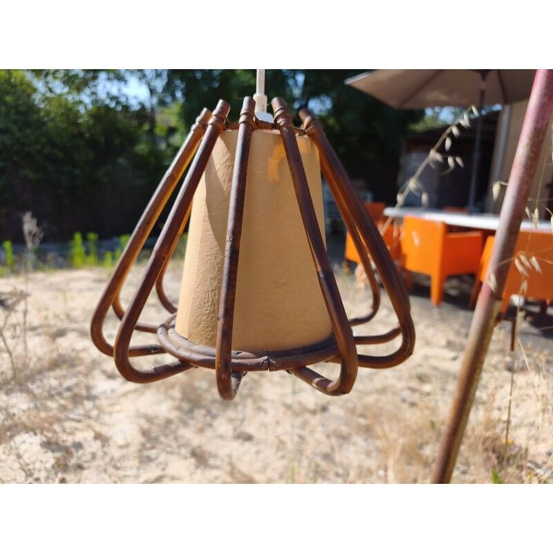 Suspension vintage en rotin