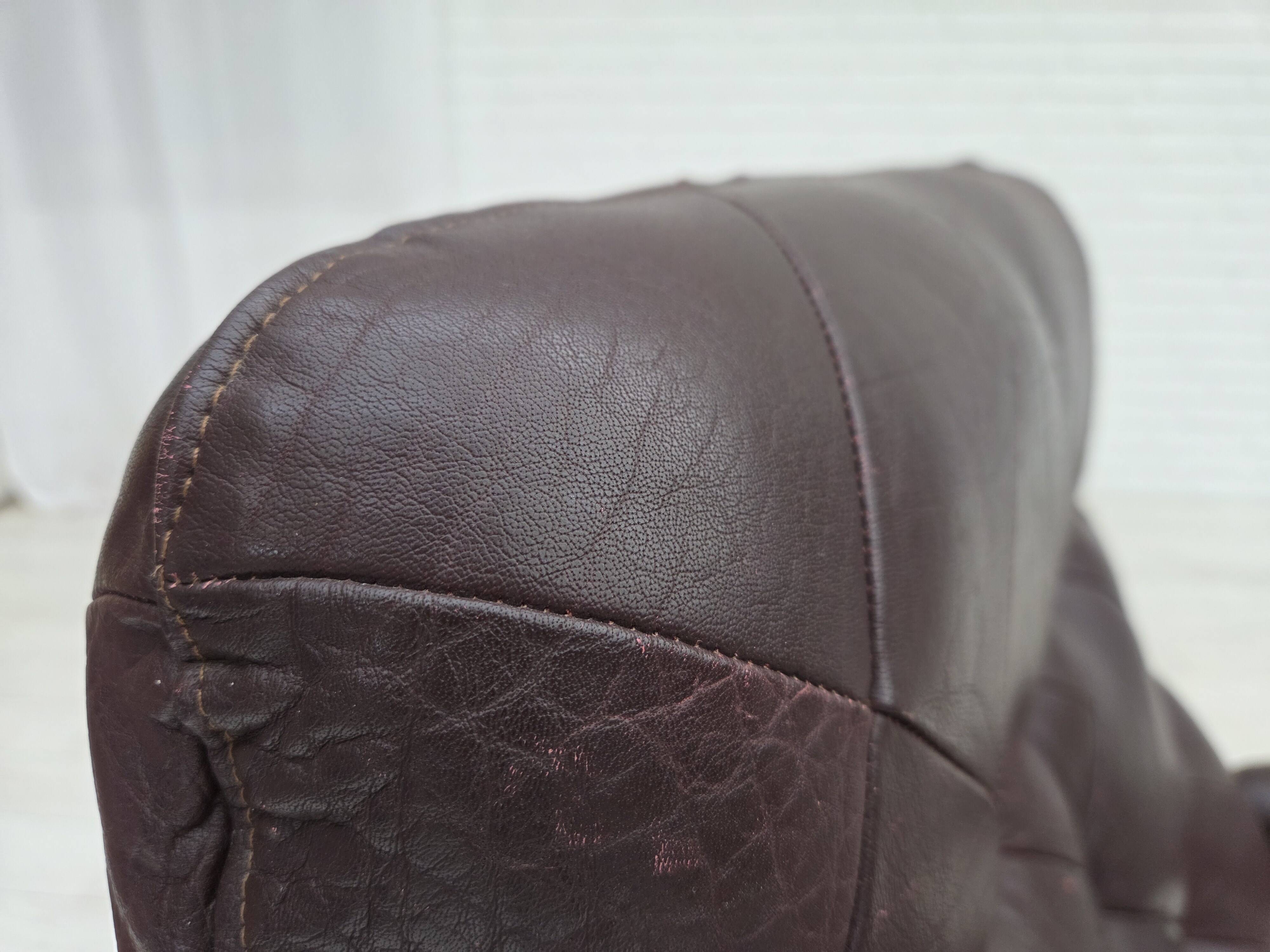 1970s, Scandinavian armchair, brown furniture leather, bent wood.