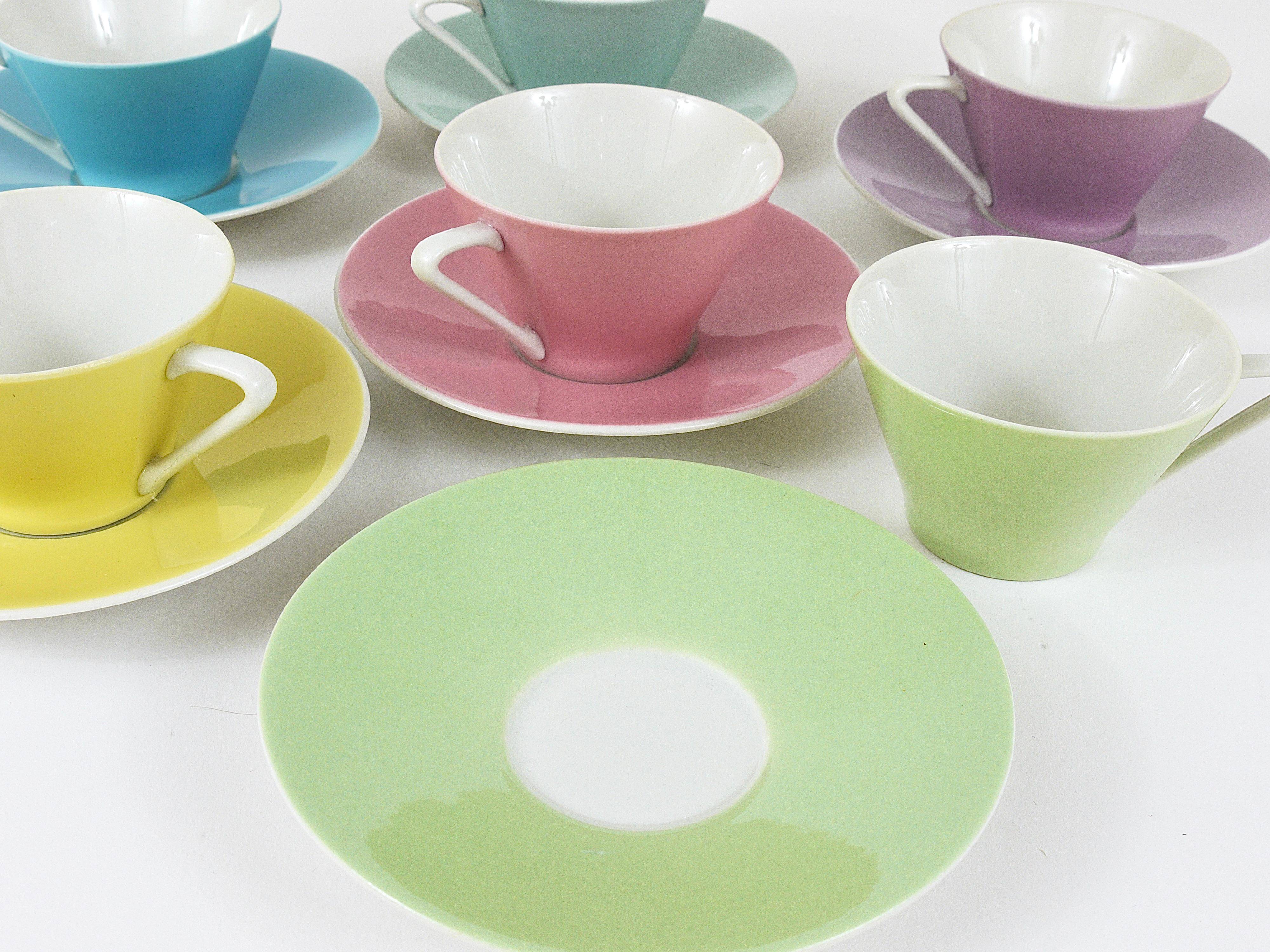 6 pastel mid-century porcelain espresso cups, Daisy, Lilies, Austria, 1950s