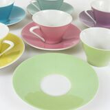 6 pastel mid-century porcelain espresso cups, Daisy, Lilies, Austria, 1950s