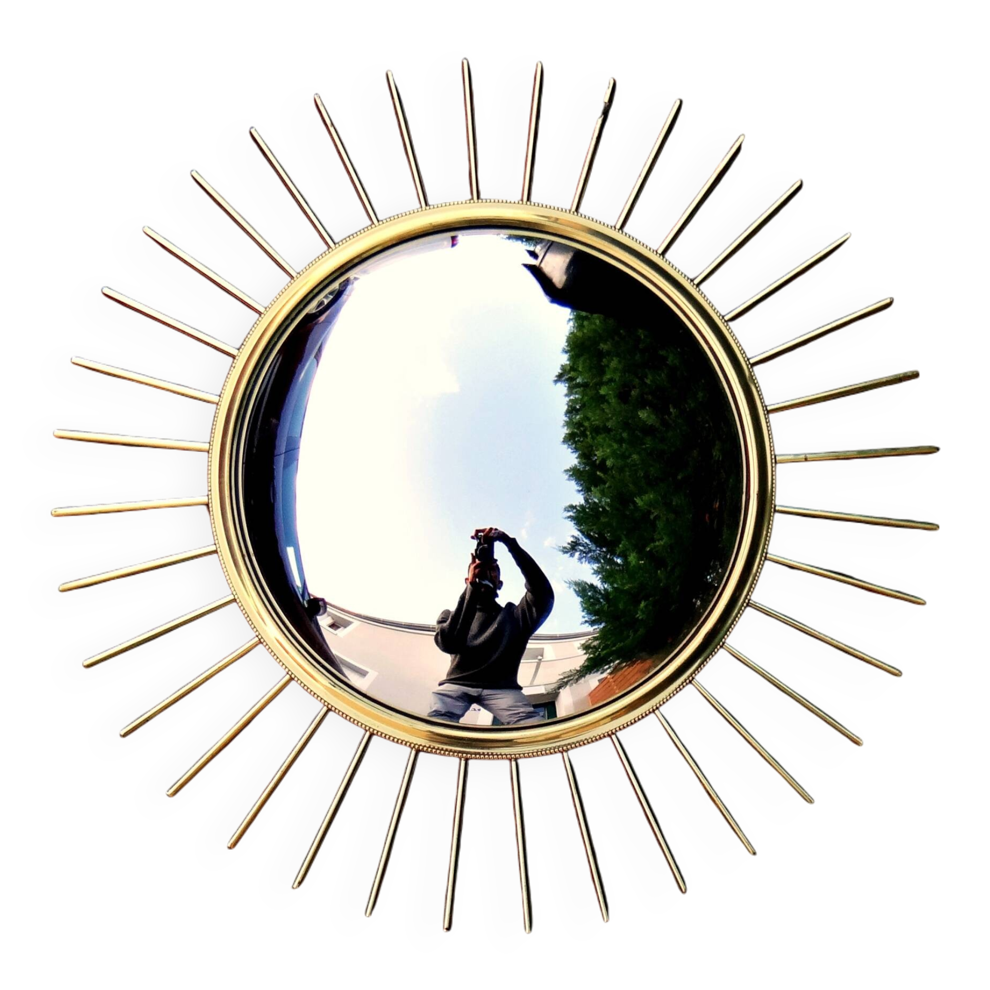 Mid-century 60s Gold Brass Witch Eye Sunburst Mirror